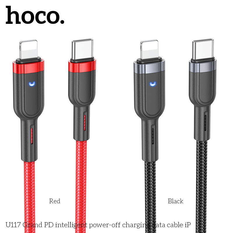 Cáp sạc nhanh 20w tự ngắt HOCO U117 (c-l) (Type C ra iPhone Lightning) có đèn led báo sạc 3A chính hãng [BH 1 năm]