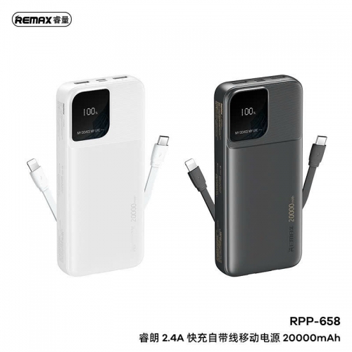 Pin sạc dự phòng Remax RPP-658 20.000mAh kèm cáp liền pin 2.4A chính hãng [BH 1 năm]