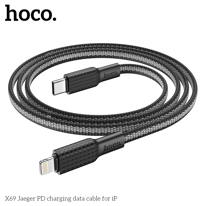 Cáp sạc nhanh 20w Hoco X69 (c-l 1m) PD cổng Type C ra iPhone Lightning bện dù siêu bền 1M chính hãng [BH 1 NĂM]