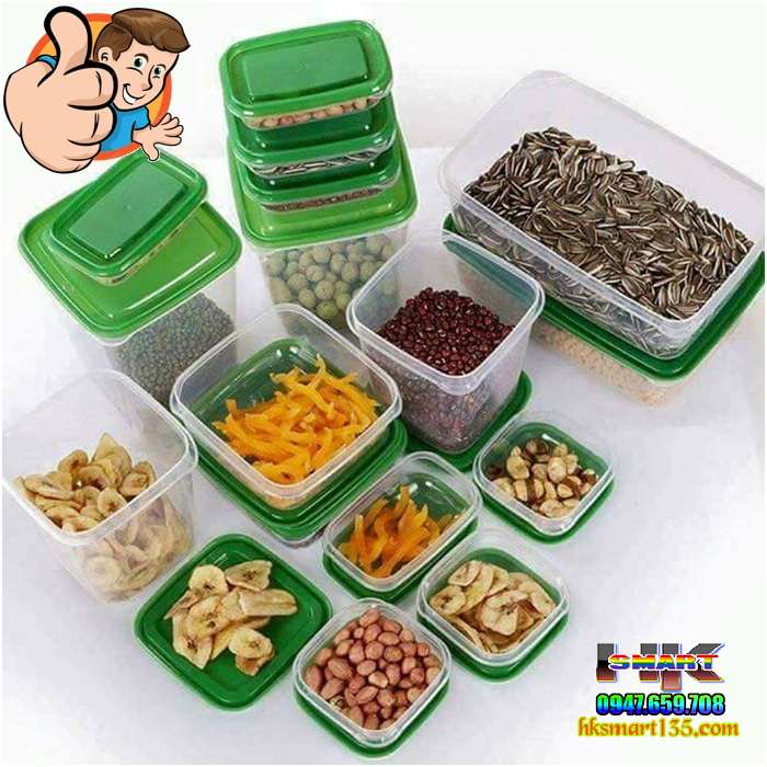 Bộ hộp nhựa đựng thức ăn, thực phẩm 17 món để tủ lạnh nhà bếp [BH: NONE]