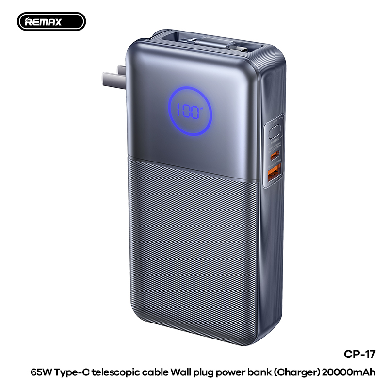 Pin sạc dự phòng REMAX FC-17 20000mAh pin sạc nhanh 65w+QC3.0 kiêm phích cấm 220v kèm màn hình led siêu đẹp