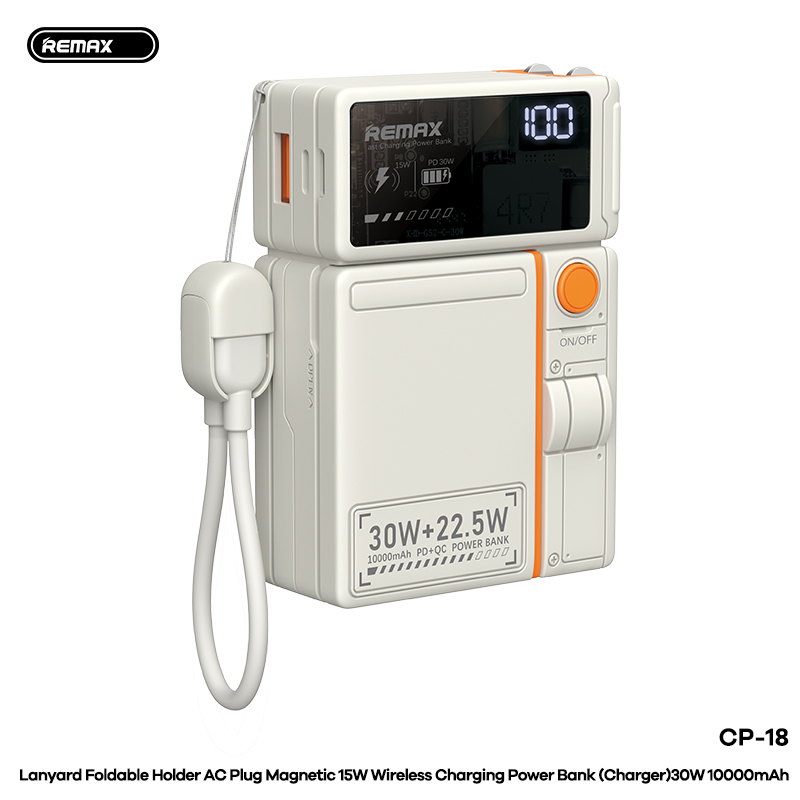 Pin sạc dự phòng REMAX CP-18 10.000mAh sạc không dây 15w sạc dây 30w kèm phích cắm điện 220v chính hãng