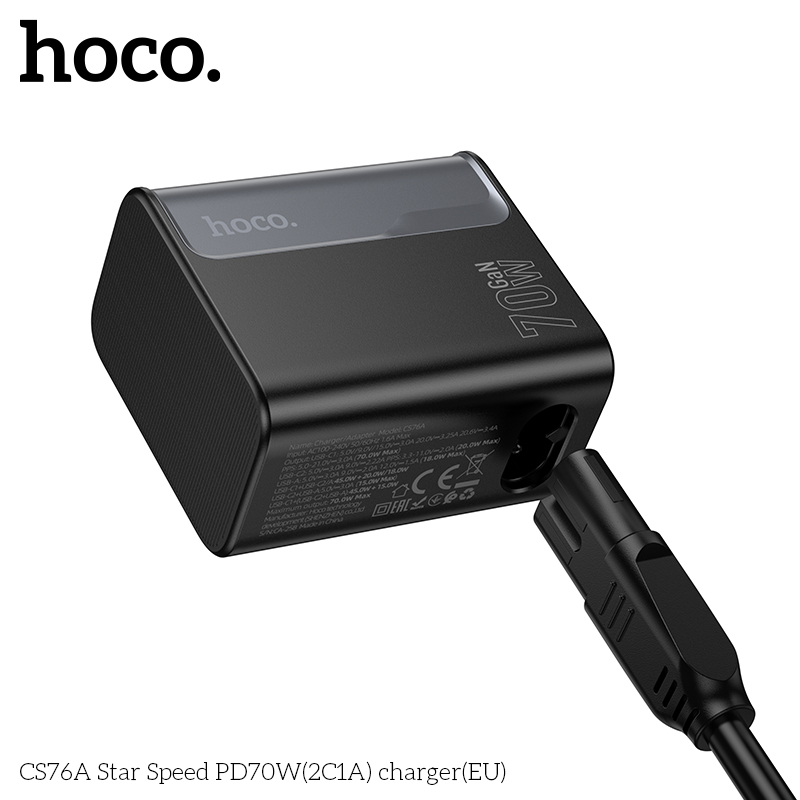 Bộ sạc nhanh 70w HOCO CS76A cóc 3 cổng (2 cổng Type C 1 cổng USB) siêu tiện lợi