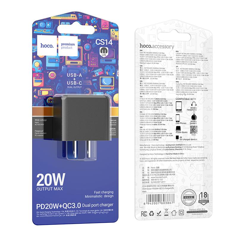 Cóc sạc nhanh 20w Hoco CS14 1U1C (1 cổng usb vs 1 cổng type-c) Chính Hãng [BH 1 NĂM]