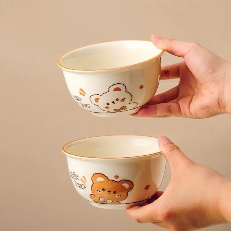 Combo 2 tô sứ tặng kèm 2 muỗng ăn dặm cho bé- Hoạ tiết hoa lá, hoạt hình tuỳ lô [bh: none]