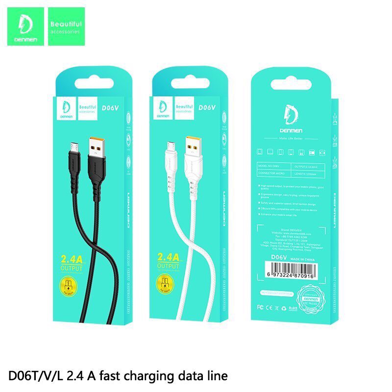 Cáp sạc nhanh 2.4A Denmen D06V micro samsung (usb ra micro) [BH 3 tháng] / pktn sale
