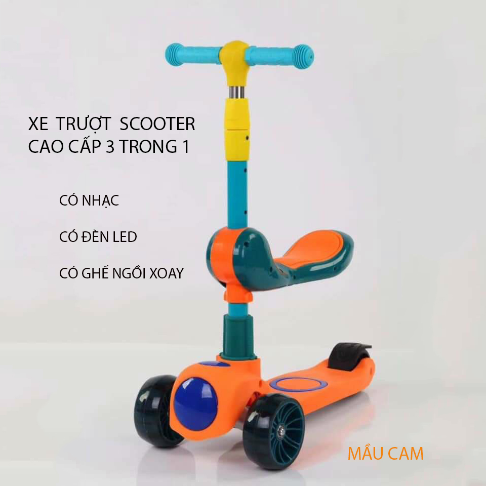 Xe Scooter, Xe Chòi Chân Cho Bé 3 In 1 Có Ghế Có Đèn Có Nhạc [BH: NONE]