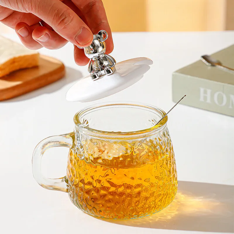 Ly đựng nước thuỷ tinh nắp gấu kèm muỗng / ống hút 500ml siêu sang [BH: NONE]