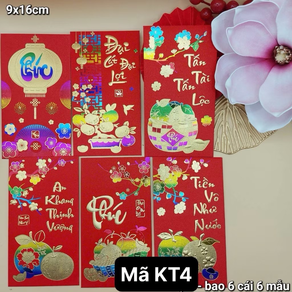 Combo 6 bao lì xì Đại Cát màu đỏ nhung chữ vàng- mã về ngẫu nhiên [BH: NONE] 1l1a12