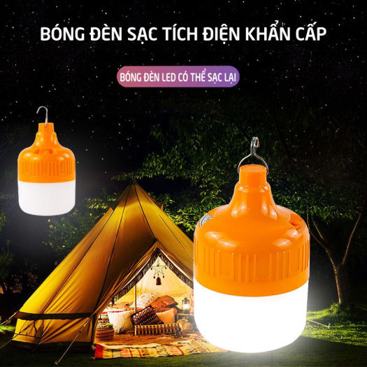 Bóng đèn led tích điện 150w hộp đen bóng Cam có móc treo [BH 1 tuần]