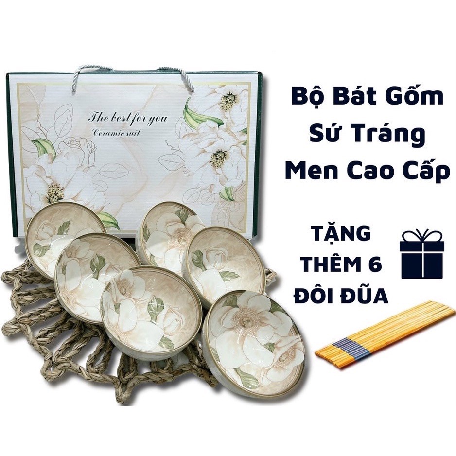 Bộ quà tặng 6 chén kèm hoa lá tao nhã Give You A good Feeling/ The best for you  [BH: None]