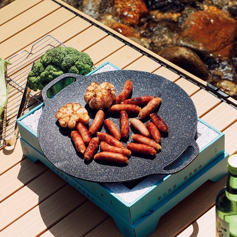 Chảo gang nướng bếp BBQ chống dính xuất Hàn size 34cm [BH: NONE]