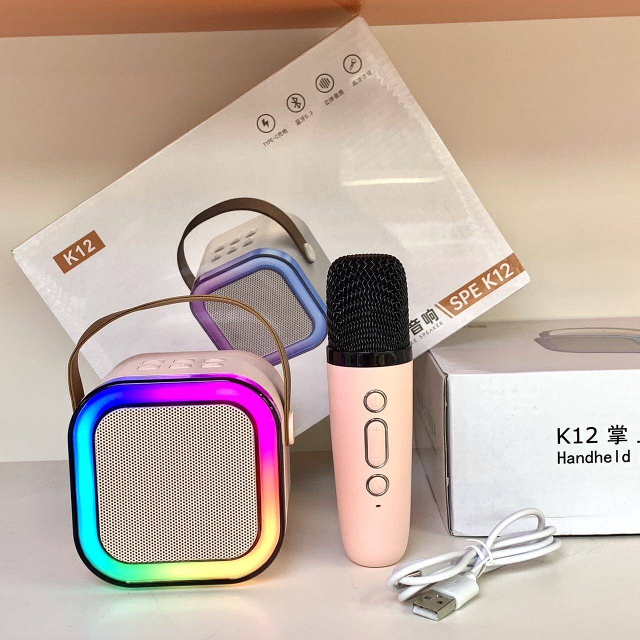 Loa karaoke K12 bluetooth có đèn led kèm 1 micro không dây [BH 6 tháng]