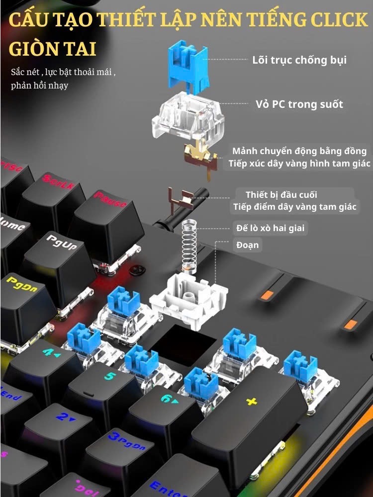 Bàm phím Cơ có dây Deiog M105 MÀU ĐEN Gaming Blue switch có led CHÍNH HÃNG [BH: 1 NĂM]