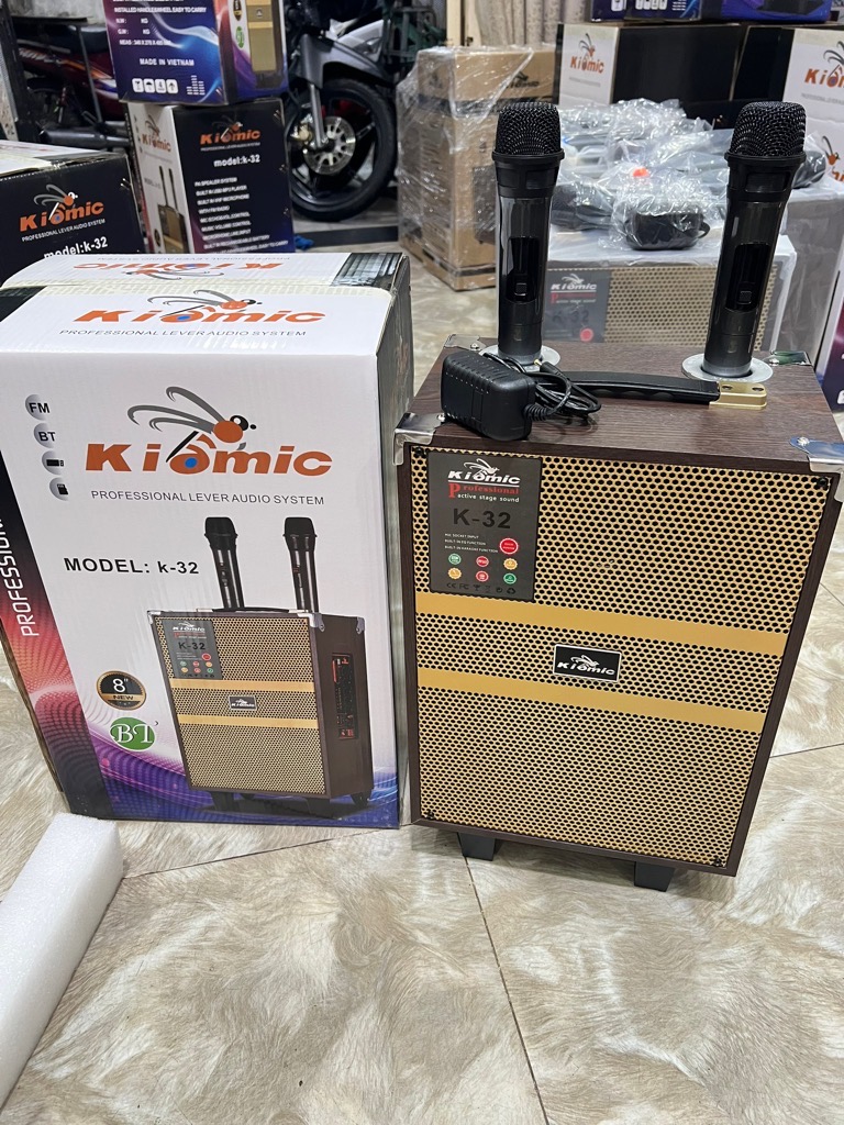 Loa kéo karaoke KIOMIC K32/ K-32 8inch kèm 2 micro không dây 50*34*27 [BH 6 tháng]