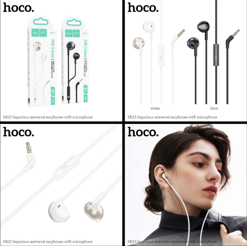 Tai nghe có dây 3.5 HOCO M115 chân jack chữ L chống đứt cho shiper siêu tiện lợi