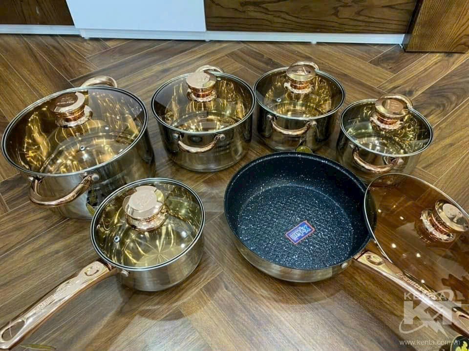 Nồi 6 món 12 chi tiết 5 lớp phù hợp mọi loại bếp, nắp vun bằng kính nguyên bộ