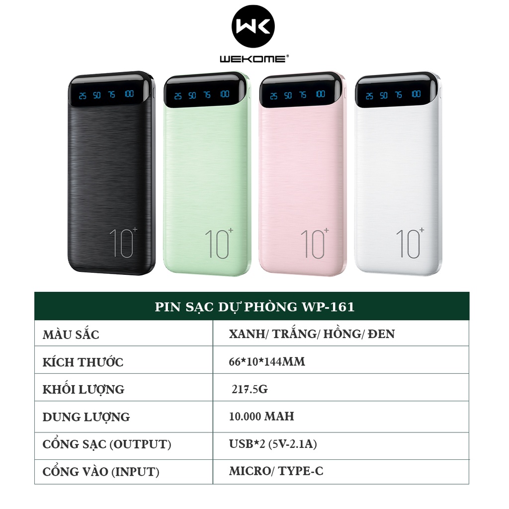 Pin sạc dự phòng Wekome WP-161 10.000mAh chính hãng [BH 1 năm]