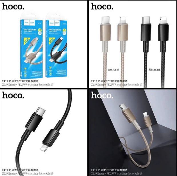 Cáp sạc nhanh 27w HOCO X119 (c-l) cáp Type C ra Iphone dây dù siêu đẹp