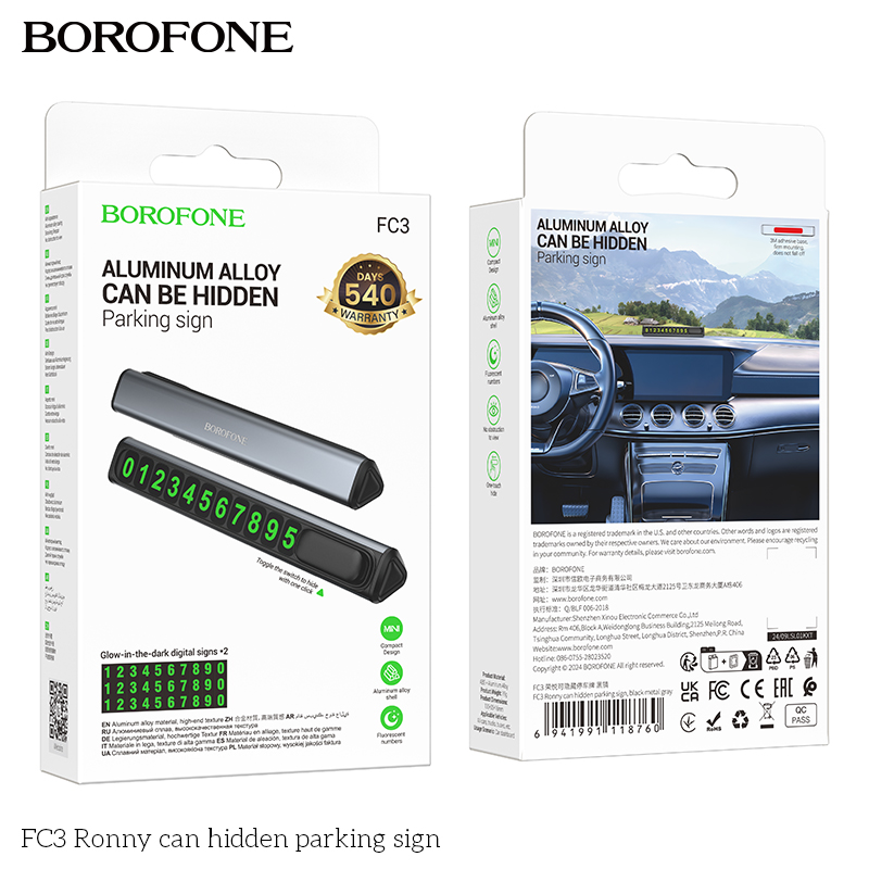 Bảng số điện thoại BOROFONE FC3 ô tô Biển báo đỗ xe