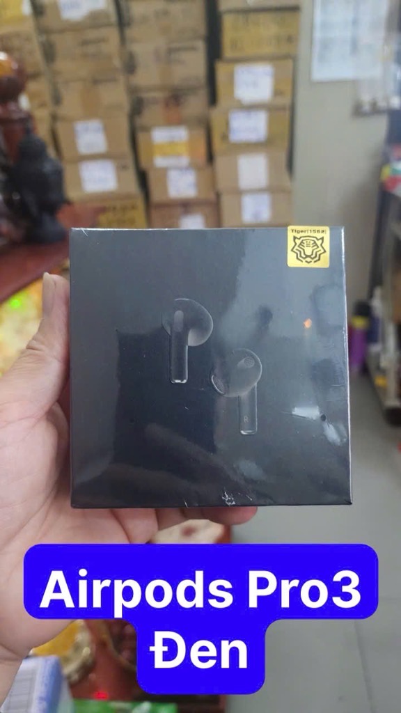 Tai nghe bluetooth Airpods Pro3 ĐEN Logo Tiger, 2 Tai có doc sạc, không nút cao su [BH: 3 THÁNG]