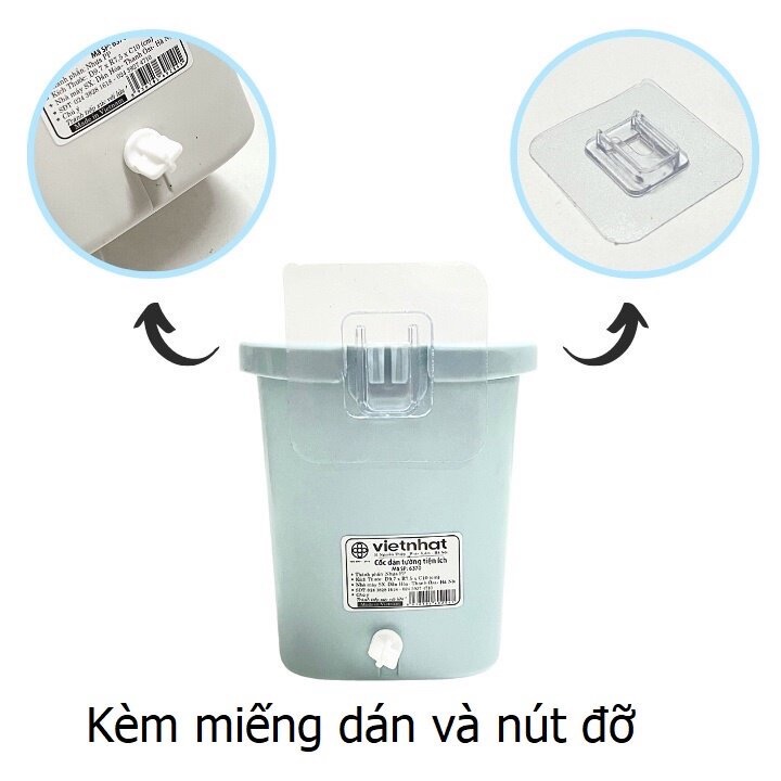 Cốc nhựa, ly nhựa PP  VN-6370 đựng bàn chải kem đánh răng dán tường, có lỗ thoát nước dưới đáy cốc 10x7.5x10cm [BH: NONE]