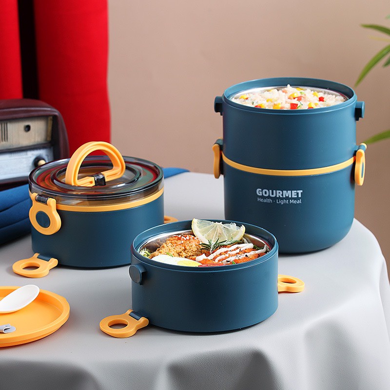 Ca men, hộp đựng cơm 3 tầng GOURMETT nhiều màu ngẫu nhiên tùy lô lõi Inox cao cấp an toàn khi sử dụng [BH: None]