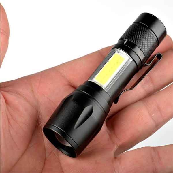 Đèn pin mini 513 KIM LOẠI siêu sáng hộp xanh đầu to, có móc [BH 1 tuần]
