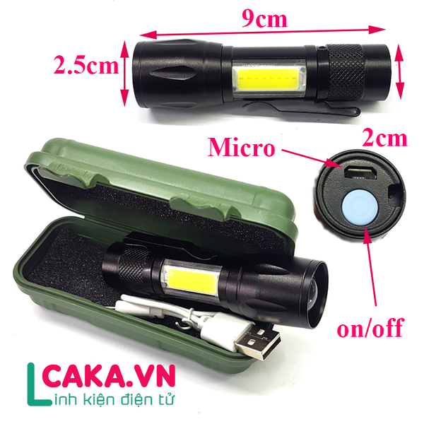 Đèn pin mini 513 KIM LOẠI siêu sáng hộp xanh đầu to, có móc [BH 1 tuần]
