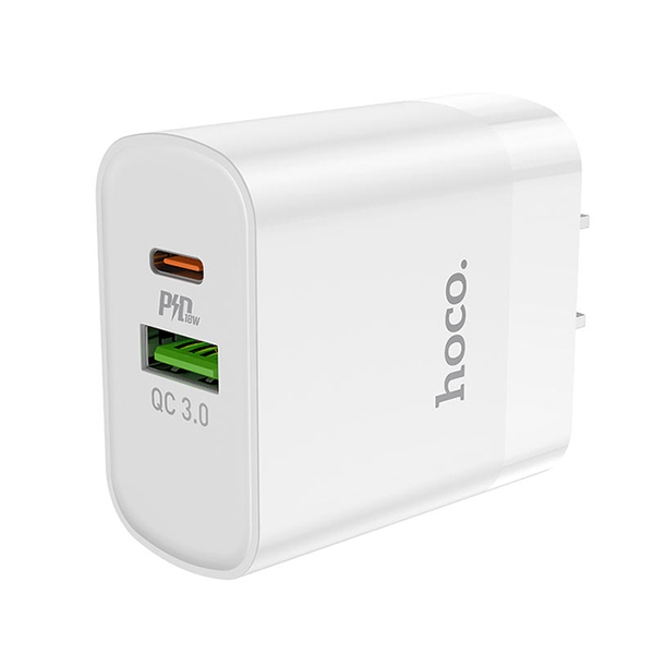 Cóc sạc nhanh 18w HOCO C80 (1 cổng usb QC3.0, 1 cổng type c PD 20w) chính hãng [BH 1 năm]