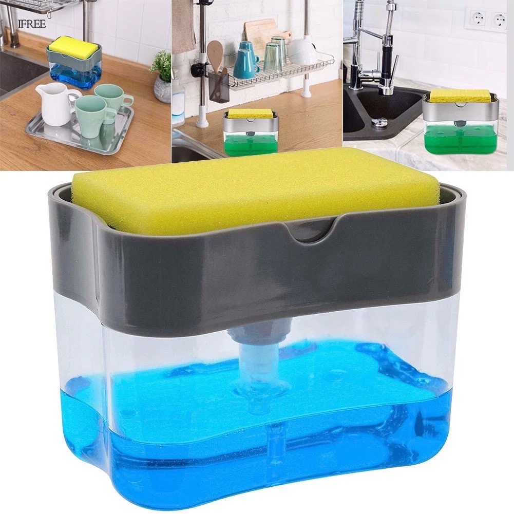 Hộp đựng tự lấy nước rửa chén, tặng kèm miếng rửa chén 2 mặt