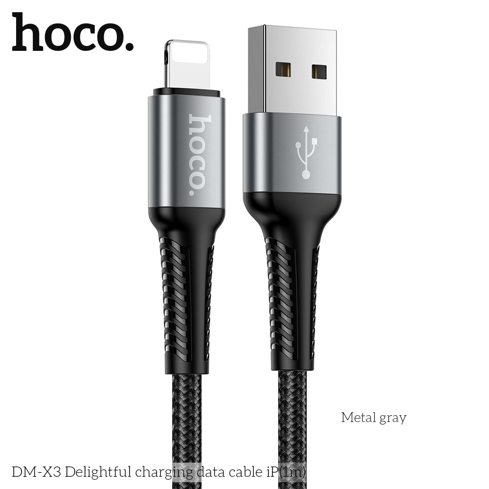 Cáp sạc nhanh 3A HOCO DM-X3 usb ra Iphone dây dù chính hãng [BH 1 Năm]