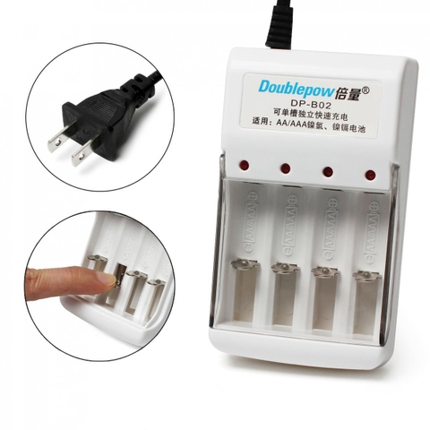 Bộ sạc 4 viên pin tiểu 2A-3A DP02, có led hiển thị khi sạc [BH: 1 THÁNG]