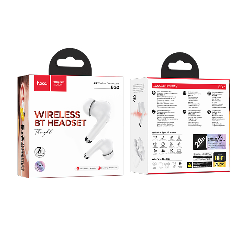 Tai nghe bluetooth Hoco EQ2 V5.3 True Wireless kiểu dáng airpods chính hãng [BH: 1 năm]