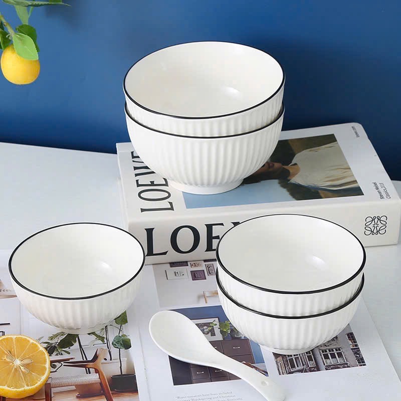 Chén loe 8 họa tiết vân nổi chống trượt size 12cm (chén trắng viền đen) siêu sang
