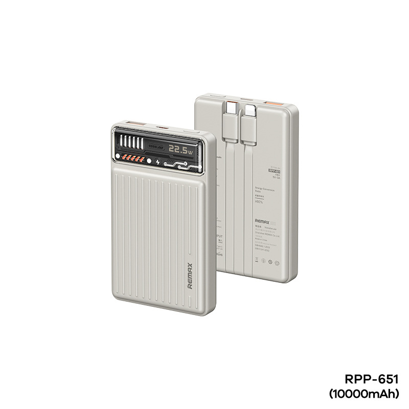 Pin sạc nhanh 22.5w Remax RPP-651 10.000mAh dự phòng kèm cáp sạc liền pin PD QC3.0 chính hãng [BH: 1 năm]