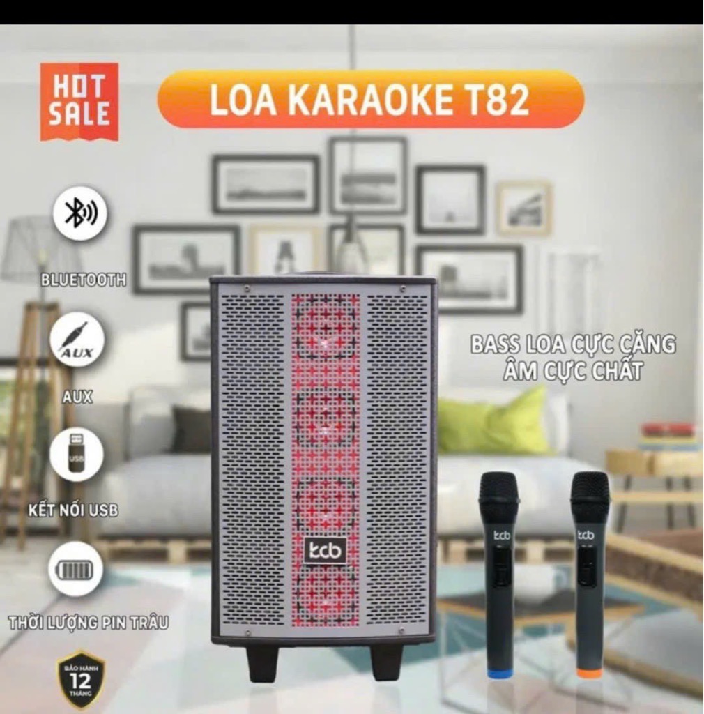 Loa kéo karaoke SOUNDBOX T82 mẫu mới kèm 2 mic không dây [BH 6 Tháng]