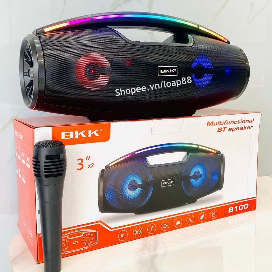 Loa bluetooth karaoke BK100 có led kèm micro hát có dây chính hãng [BH 3 tháng]