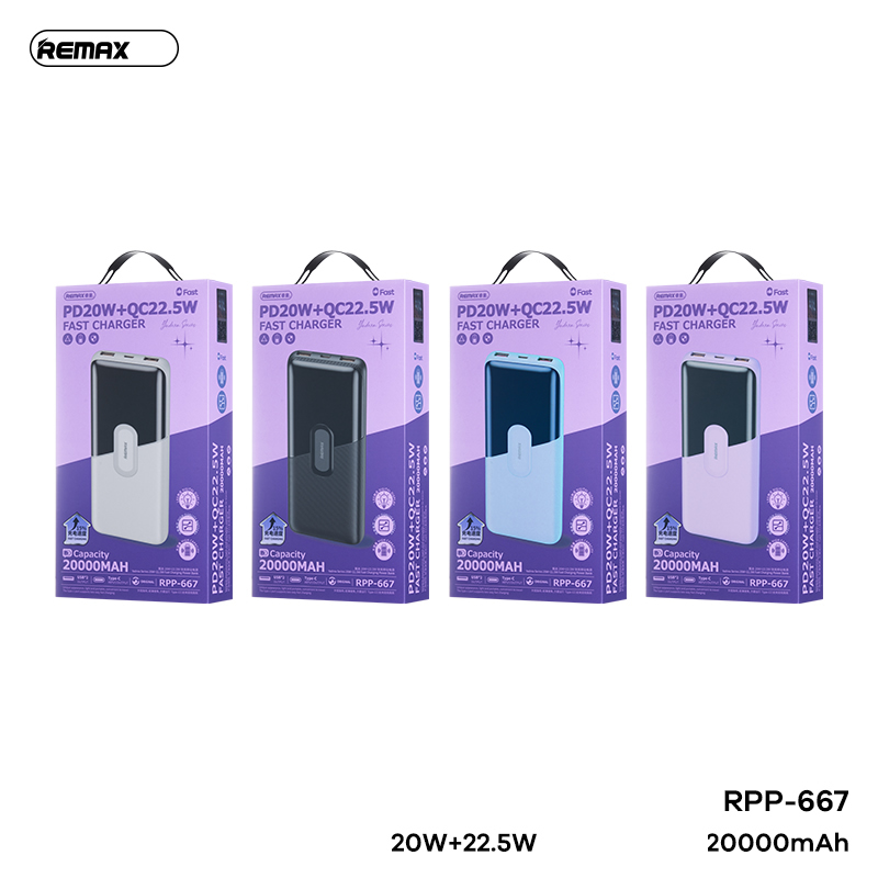 Pin sạc nhanh 22.5w Remax RPP-667 20.000mAh PD QC3.0 sạc dự phòng Chính Hãng [BH: 1 năm]