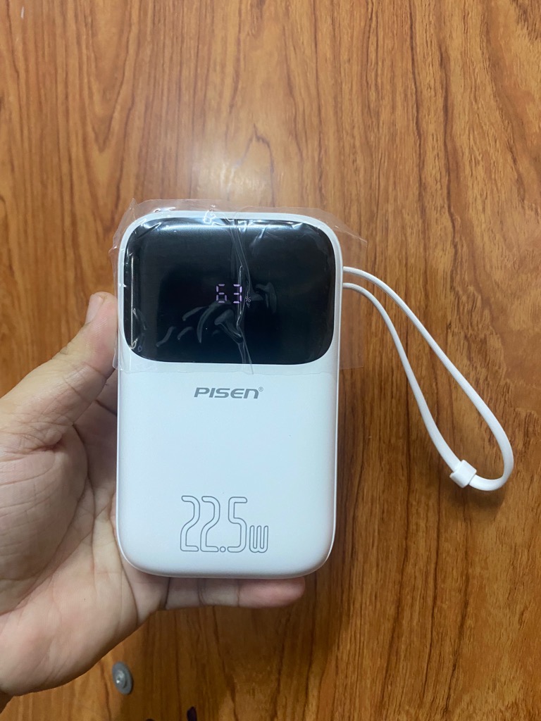 Pin sạc nhanh 22.5W PISEN D-338 dung lượng 20.000mAh có màn hình hiển thị % pin, móc treo kèm cáp Lightning iPhone liền thân [BH: 1 NĂM]