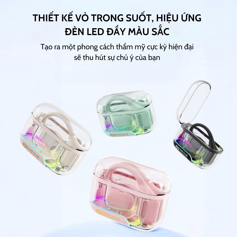 Tai nghe bluetooth V5.3 TWS PLUS OWN-01 Openbuds Trong Suốt siêu hiện đại kèm doc sạc type c [BH: 6 THÁNG]