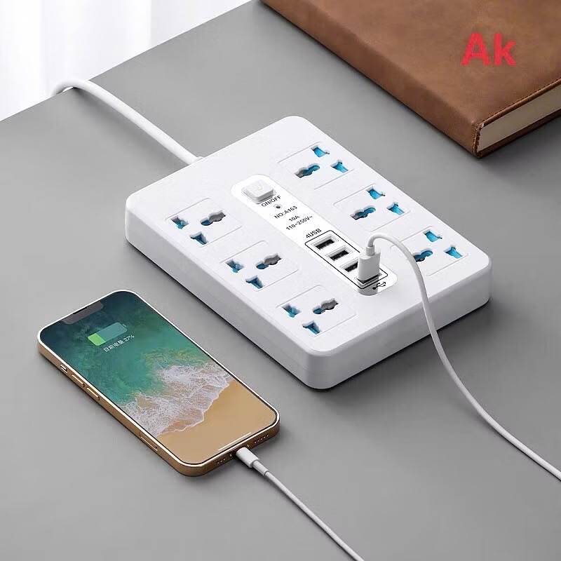 Ổ cắm điện 5V-2.0A No.A163 van an toàn gồm 6 cổng ghim điện + 4 cổng usb TIỆN LỢI [BH: 1 TUẦN]