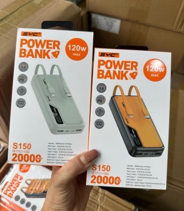Pin sạc dự phòng sạc nhanh 120W SYC 150, 20.000mAh, kèm 2 cáp liền thân, có màn hình hiển thị % pin phối 2 màu  [BH: 1 năm]
