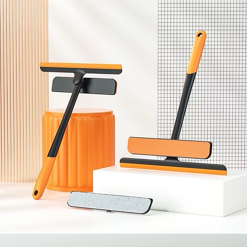 Cây lau kính 3in1 kèm thanh silicon gạt nước phối 2 màu Cam đen, tay cầm chống trượt, xoay 360 độ [BH: None]
