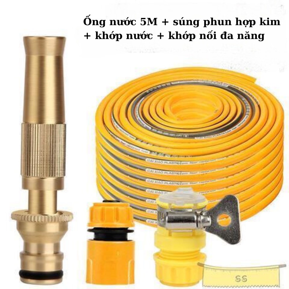 Bộ vòi xịt tăng áp VÀNG ĐEN kèm dây 5m rửa xe, tưới cây tiện lợi [BH: NONE]