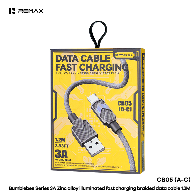 Cáp sạc nhanh 3A REMAX CB05 A-C cáp USB ra Type C chất liệu hợp kim có đèn led siêu đẹp