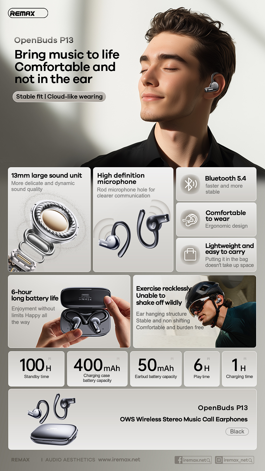 Tai nghe Bluetooth Remax OPENBUDS P13 True Wireless kiểu dáng móc tai siêu đẹp [Bh 1 Năm]