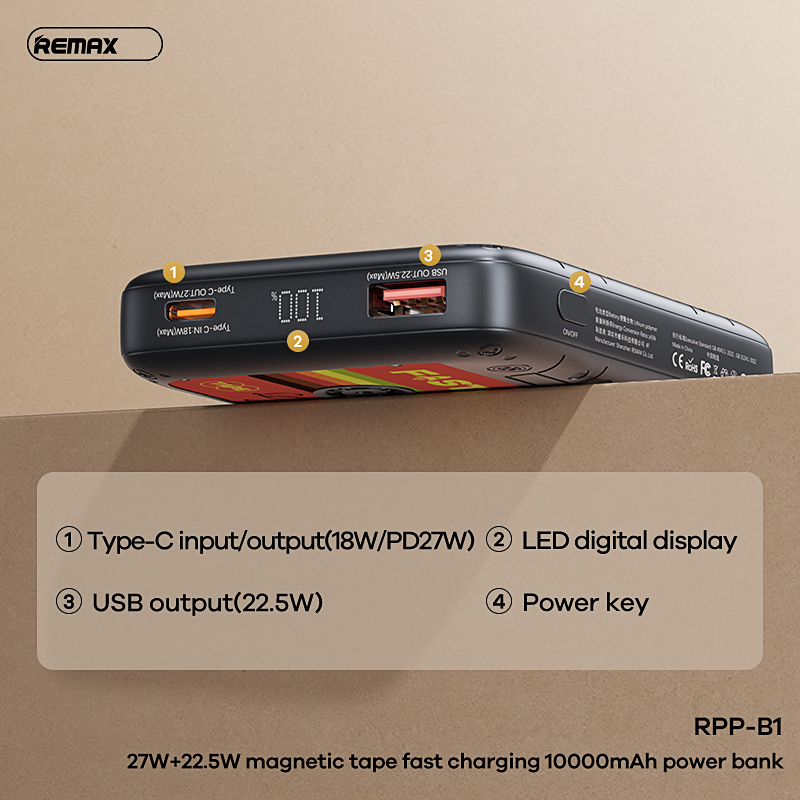 Pin sạc dự phòng sạc nhanh REMAX RPP-B1 10.000mAh QC3.0+PD 27W+22.5W chính hãng [BH 1 năm]