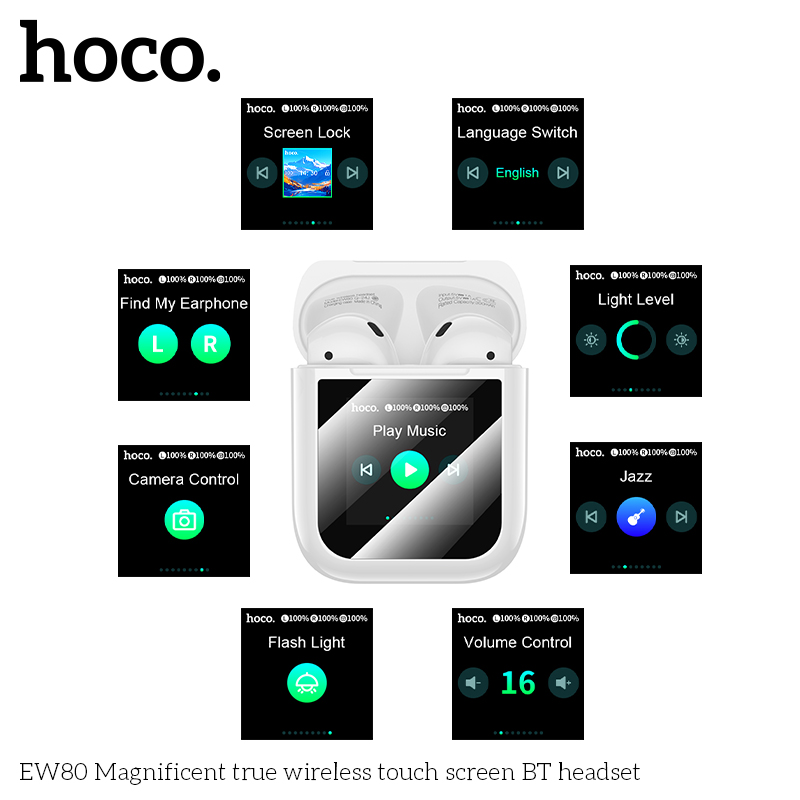 Tai nghe bluetooth HOCO EW80 mẫu airpods 2 có màn hình cảm ứng siêu tiện lợi