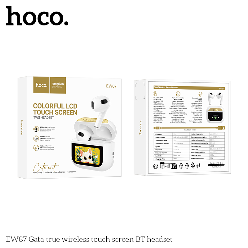Tai nghe bluetooth HOCO EW87 mẫu PRO3 dock kèm màn hình cảm ứng siêu tiện lợi